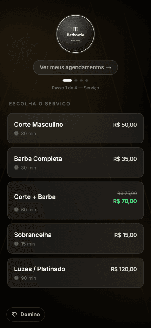Página de agendamento online do cliente
